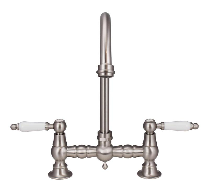 Aquanello Heritage Manor Robinet de cuisine classique Nostalgic Bridge en acier inoxydable avec levier blanc et bec rond NB-4001-HA