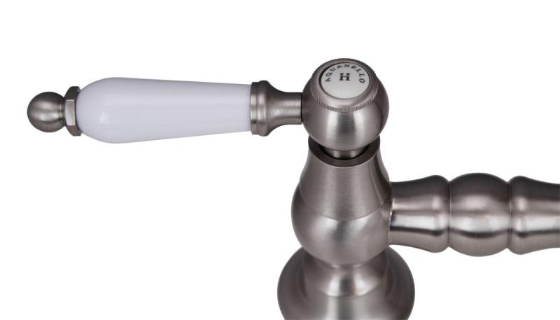 Aquanello Heritage Manor Robinet de cuisine classique Nostalgic Bridge en acier inoxydable avec levier blanc et bec rond NB-4001-HA