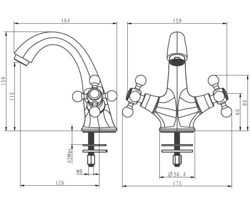 Aquanello Heritage Ascot Mitigeur lavabo classique nostalgique en acier inoxydable NB-4101-HA