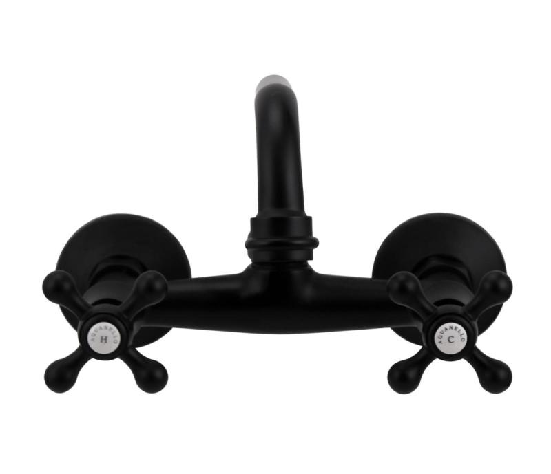 Aquanello Heritage Ascot Robinet mural classique pour cuisine, bec verseur supérieur, noir BL-4110-HA