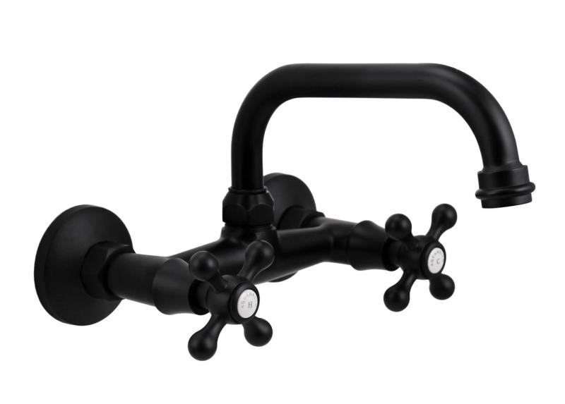 Aquanello Heritage Ascot Robinet mural classique pour cuisine, bec verseur supérieur, noir BL-4110-HA