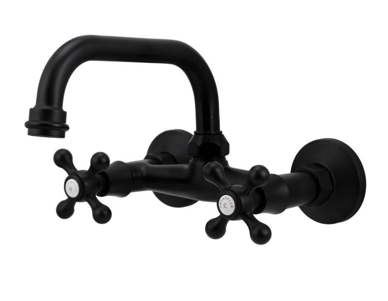 Aquanello Heritage Ascot Robinet mural classique pour cuisine, bec verseur supérieur, noir BL-4110-HA