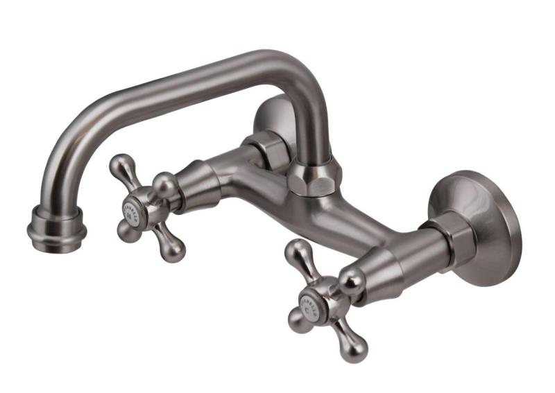 Aquanello Heritage Ascot Robinet mural classique pour cuisine, bec verseur supérieur, acier inoxydable NB-4110-HA
