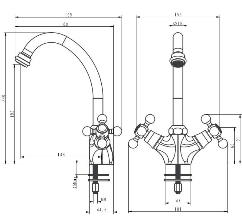 Aquanello Heritage Ascot Robinet de cuisine classique et nostalgique noir BL-4004-HA