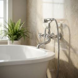 Aquanello Heritage Ascot Mitigeur de baignoire classique avec boutons étoile chromés, douchette à main incluse CR-3002-HA