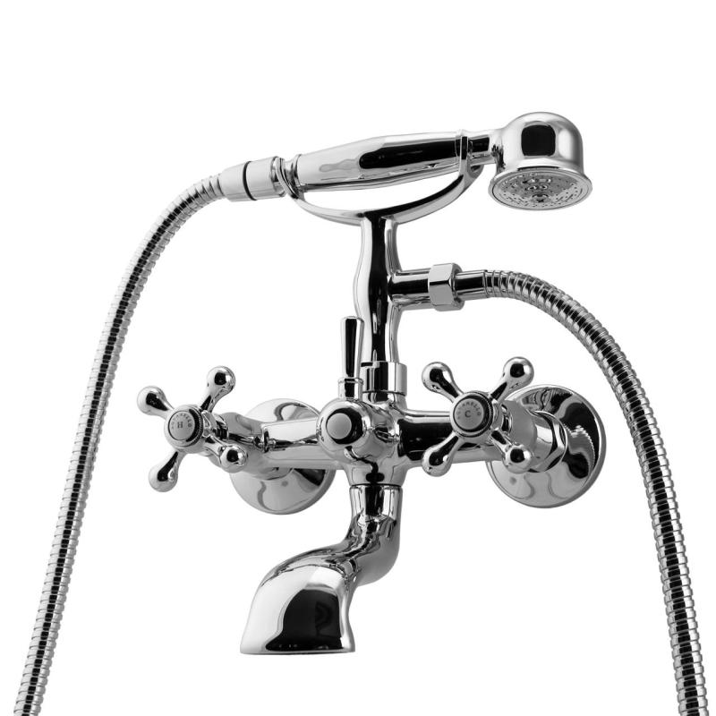 Aquanello Heritage Ascot Mitigeur de baignoire classique avec boutons étoile chromés, douchette à main incluse CR-3002-HA
