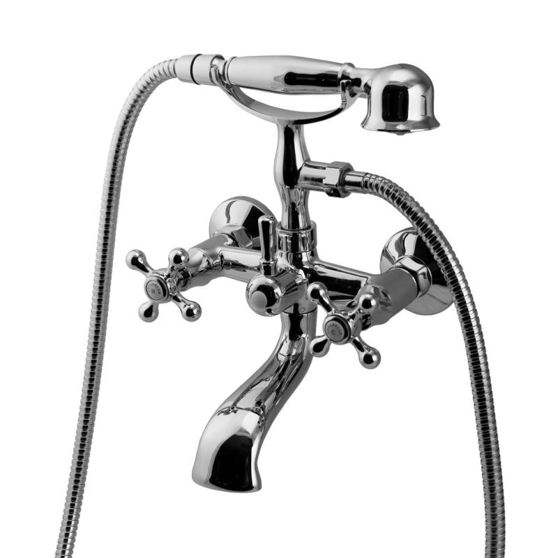 Aquanello Heritage Ascot Mitigeur de baignoire classique avec boutons étoile chromés, douchette à main incluse CR-3002-HA
