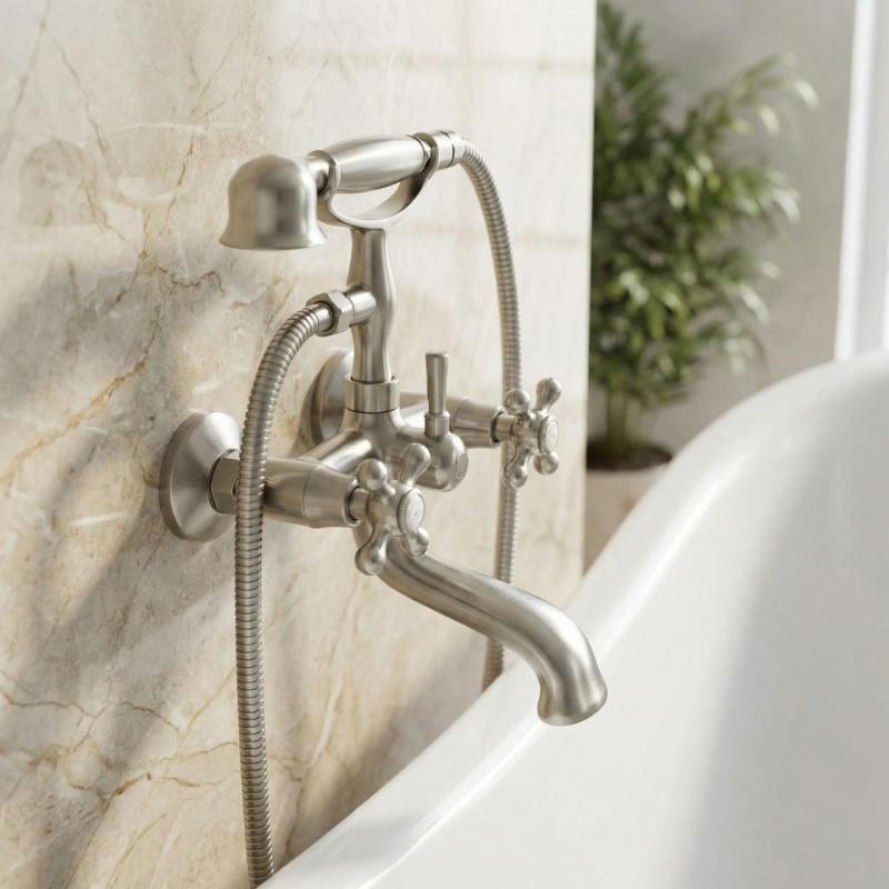 Aquanello Heritage Ascot Mitigeur de baignoire classique avec boutons étoile en acier inoxydable, douchette à main incluse NB-3002-HA