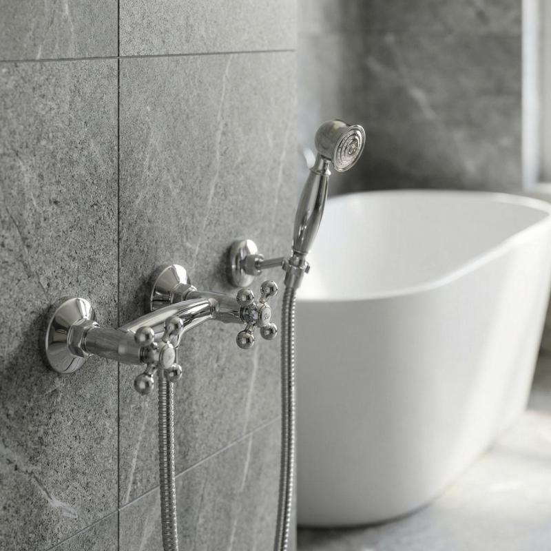 Aquanello Heritage Ascot Ensemble de robinetterie de douche classique avec boutons étoile chromés, douchette à main incluse CR-2002-HA