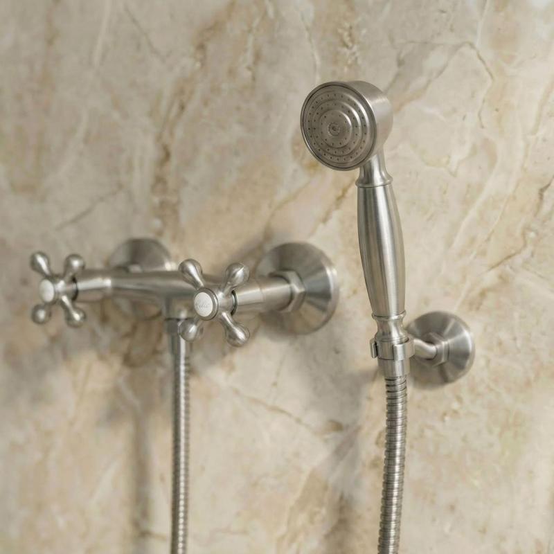 Aquanello Heritage Ascot Ensemble de robinetterie de douche classique avec boutons étoile en acier inoxydable, douchette à main incluse NB-2002-HA