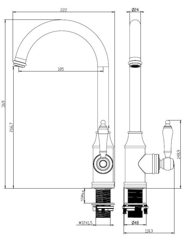 Aquanello Heritage Manor Robinet de cuisine classique et nostalgique en acier inoxydable NB-9001-HM