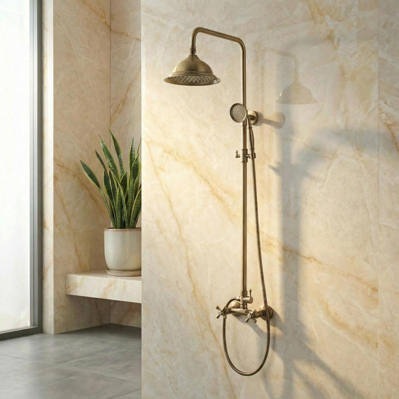 Aquanello Heritage Ascot Ensemble de douche classique Colonne de douche apparente Bronze BN-2003-HA