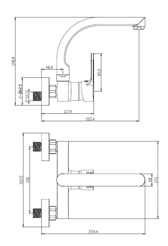 Aquanello Casa Robinet mural de cuisine  avec bec verseur supérieur Noir BL-1003-CS