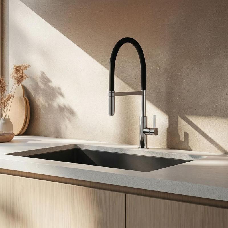 Robinet de cuisine Ausmann Lavea Chromé avec bec pivotant et flexible 1208972568