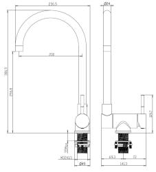 Aquanello Forma Robinet de cuisine à bec rabattable en acier inoxydable massif SS-1012-FM