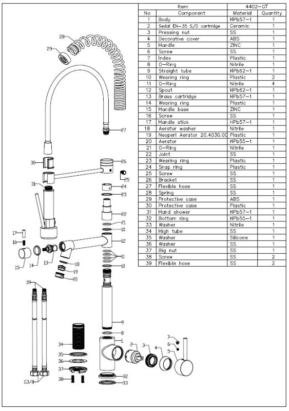 Aquanello Gastro Robinet de cuisine avec fonction de pulvérisation professionnelle, noir BL-4402-GT