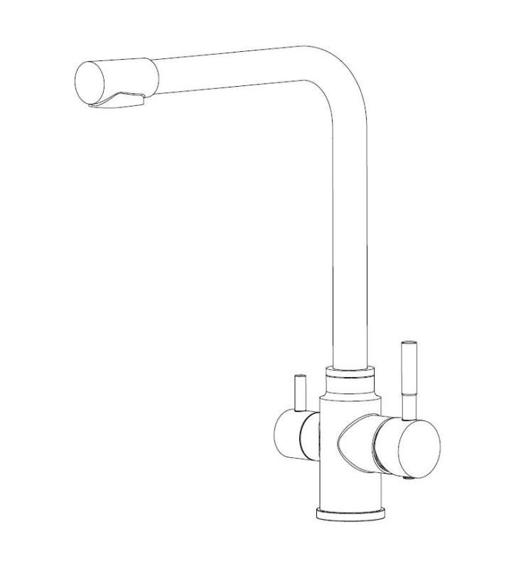 Aquanello Limpia Robinet de cuisine 3 voies en acier inoxydable massif avec eau filtrée SS-1600-LP