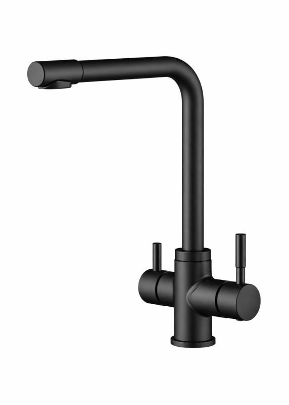 Aquanello Limpia Robinet de cuisine 3 voies en acier inoxydable massif, noir, avec eau filtrée BL-1600-LP