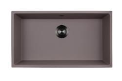 GraniteMy Universal Grand évier en granit taupe 74 x 40 cm, à poser, à encastrer ou à encastrer à fleur, avec bonde couleur bronze 1208972708