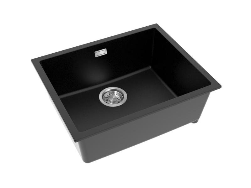 Pure.Sink Eternal Évier Quartz noir 50 x 40 cm, à encastrer ou à poser, avec bouchon en acier inoxydable