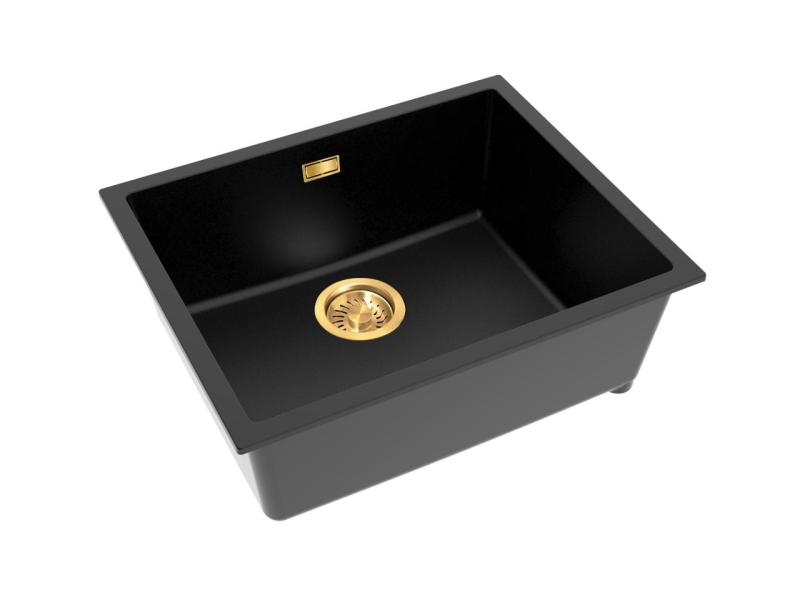 Pure.Sink Eternal Évier Quartz noir 50 x 40 cm, à encastrer ou à poser, avec bouchon doré