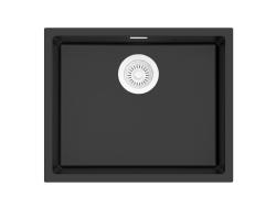 Pure.Sink Eternal Évier Quartz noir 50 x 40 cm, à encastrer ou à poser, avec bouchon blanc