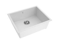 Pure.Sink Eternal Évier Quartz blanc 50 x 40 cm, à encastrer ou à poser, avec bouchon en acier inoxydable