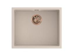 Pure.Sink Eternal Évier Quartz Beige 50 x 40 cm, à encastrer ou à poser, avec bouchon en cuivre