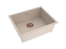 Pure.Sink Eternal Évier Quartz Beige 50 x 40 cm, à encastrer ou à poser, avec bouchon en cuivre
