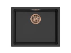 Pure.Sink Eternal Évier Quartz noir 50 x 40 cm, à encastrer ou à poser, avec bouchon automatique en cuivre