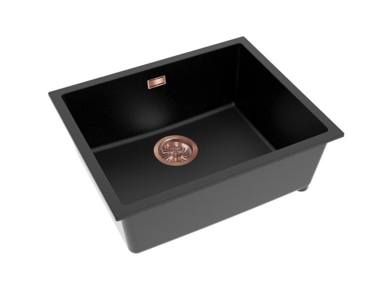 Pure.Sink Eternal Évier Quartz noir 50 x 40 cm, à encastrer ou à poser, avec bouchon automatique en cuivre
