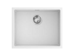 Pure.Sink Eternal Évier en quartz blanc 50 x 40 cm, à encastrer ou à poser, avec bouchon automatique en acier inoxydable
