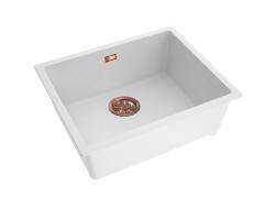 Pure.Sink Eternal Évier en quartz blanc 50 x 40 cm, à encastrer ou à poser, avec bouchon automatique en cuivre