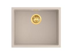 Pure.Sink Eternal Évier Quartz Beige 50 x 40 cm, à encastrer ou à poser, avec bouchon automatique doré