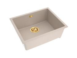 Pure.Sink Eternal Évier Quartz Beige 50 x 40 cm, à encastrer ou à poser, avec bouchon automatique doré