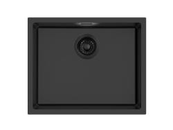 Pure.Sink Eternal Évier Quartz noir 50 x 40 cm, encastré à fleur de plan de travail ou sous plan, avec bouchon noir
