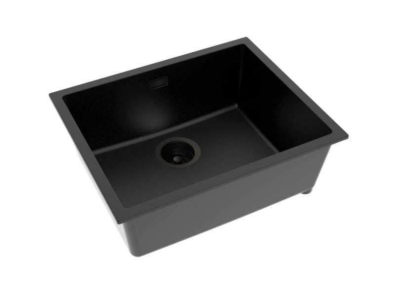 Pure.Sink Eternal Évier Quartz noir 50 x 40 cm, encastré à fleur de plan de travail ou sous plan, avec bouchon noir