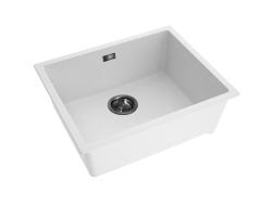 Pure.Sink Eternal Évier en quartz blanc 50 x 40 cm, à encastrer à fleur de plan de travail ou sous plan, avec bouchon couleur bronze