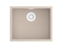 Pure.Sink Eternal Évier Quartz Beige 50 x 40 cm, à encastrer à fleur de plan de travail ou sous plan, avec bouchon blanc