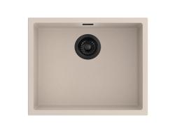Pure.Sink Eternal Évier Quartz Beige 50 x 40 cm, à encastrer à fleur de plan de travail ou sous plan, avec bouchon noir