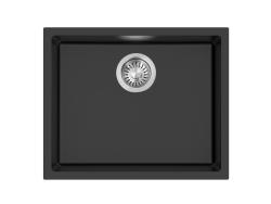 Pure.Sink Eternal Évier Quartz noir 50 x 40 cm, à encastrer à fleur ou en sous-plan, avec bouchon automatique en acier inoxydable