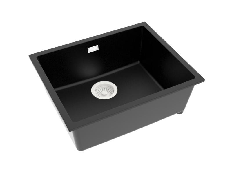 Pure.Sink Eternal Évier Quartz noir 50 x 40 cm, à encastrer à fleur ou en sous-plan, avec bouchon blanc automatique