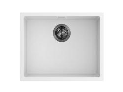 Pure.Sink Eternal Évier en quartz blanc 50 x 40 cm, à encastrer à fleur ou en sous-plan, avec bouchon automatique couleur bronze
