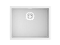 Pure.Sink Eternal Évier en quartz blanc 50 x 40 cm, à encastrer à fleur ou sous plan, avec bouchon blanc automatique