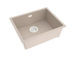 Pure.Sink Eternal Évier Quartz Beige 50 x 40 cm, à encastrer à fleur de plan de travail ou sous plan, avec bouchon blanc automatique