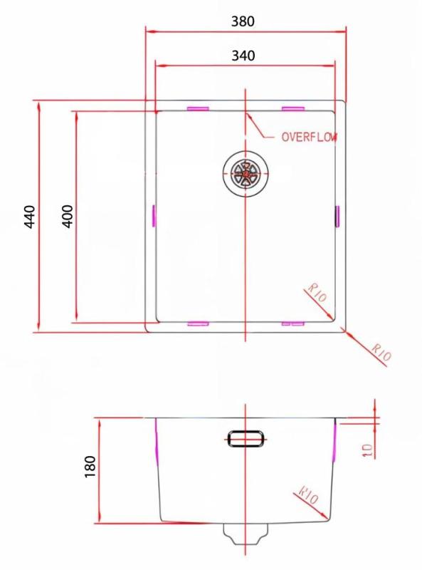 Pure.Sink Comfort Évier en acier inoxydable 34 x 40 cm, à encastrer sous plan, à encastrer à fleur de plan ou à poser PCM3440-02