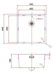 Pure.Sink Comfort Évier en cuivre PVD 40 x 40 cm, rayon de 10 mm, pour encastrement sous plan, encastrement à fleur de plan et montage en saillie PCM4040-62