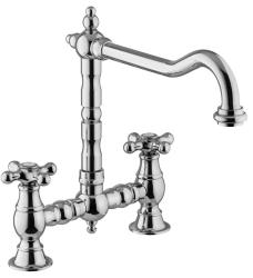 Robinet de pont de cuisine PB Nostalgic Chrome avec bec coudé et boutons en étoile PBN.CHR.H.ST