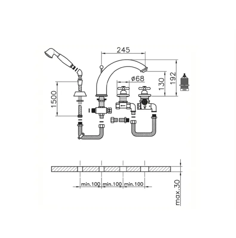 Huber Croisette 4-Loch Wannenrandbatterie Thermostatisch Chrom CST7601021