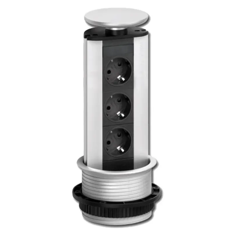 EVOline Port 3 versenkbare Steckdose, Erdung Typ E, silberner Deckel
